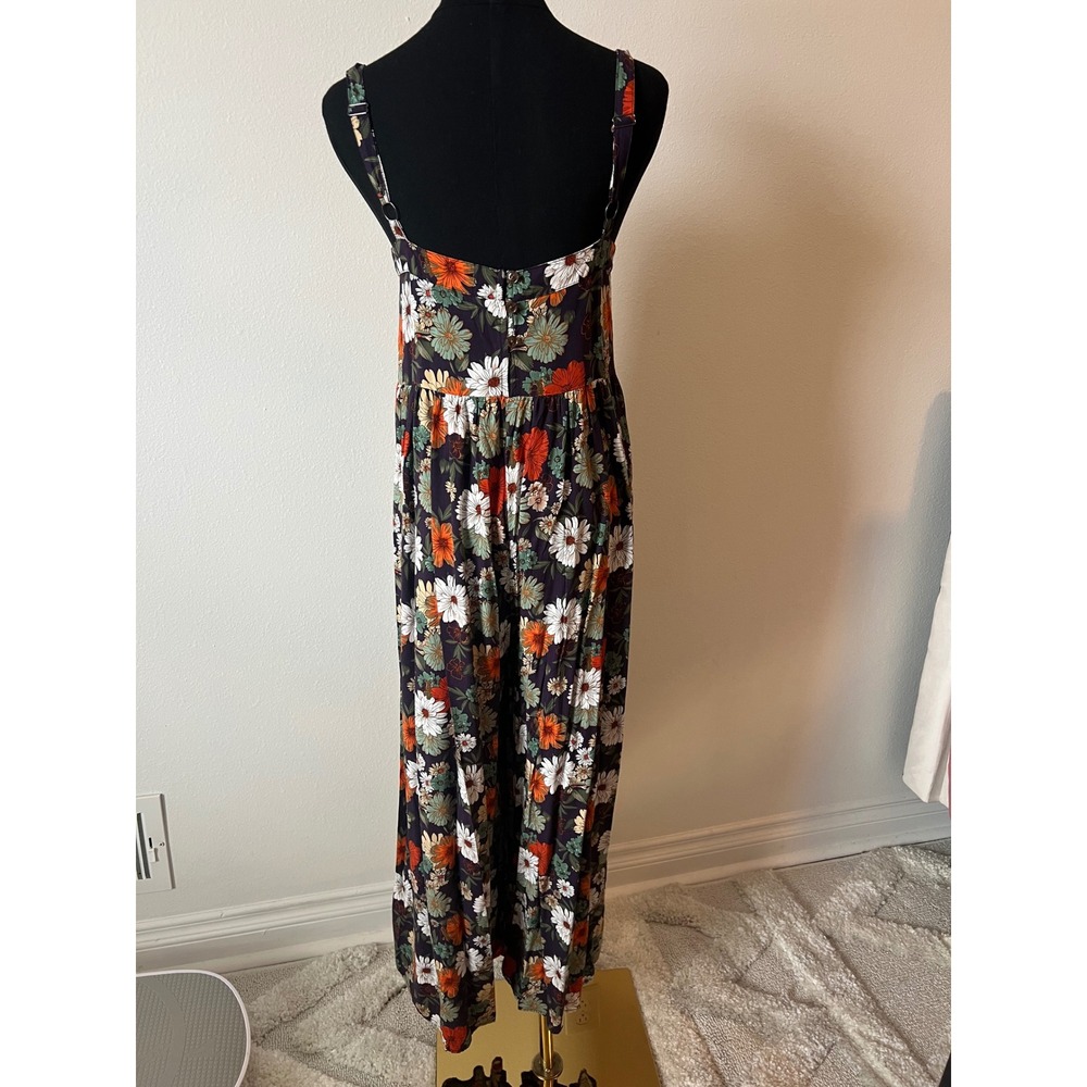 Natural Life Floral Wide Leg Jumpsuit Navy Daisy Boho Button Back Small - Picture 3 of 5